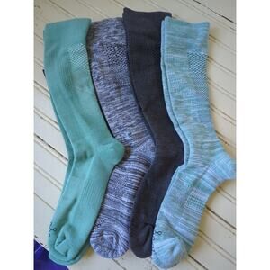TOMMIE COPPER Compression Over-the-Calf Socks Gray/Jade Green (4) Pack Large NWT